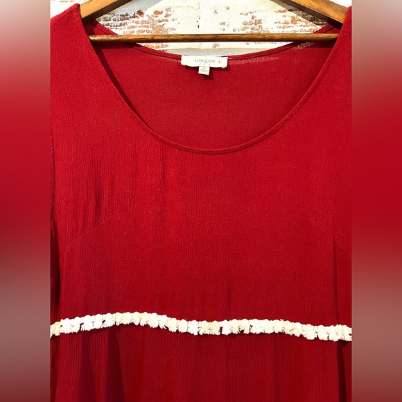 Umgee USA Bell Sleeve Dress Gauze Cotton Christmas Red White A Line Size XL - Picture 6 of 11